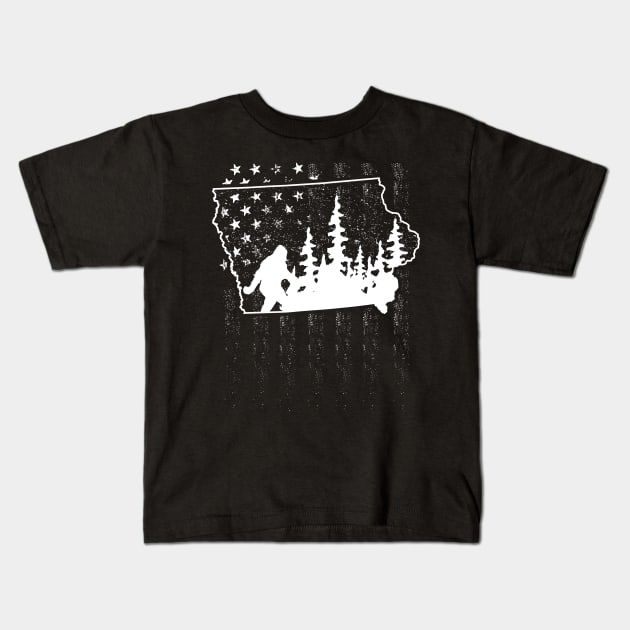 Iowa Bigfoot American Flag Kids T-Shirt by Tesszero